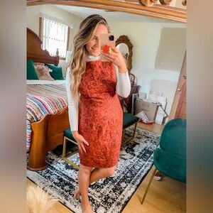 MAGGY LONDON vintage Orange Linen Blend Sleeveless Floral Print Dress Size 10